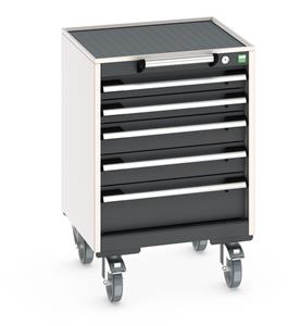 Bott Cubio 5 Drawer Mobile Cabinet with external dimensions of 525mm wide x 525mm deep  x 785mm high. Each drawer has a 50kg U.D.L. capacity with 100% extension and the unit also features drawer blocking and safety interlocks.... Bott Mobile Storage Cabinet Drawer Trolleys 525mm x 525mm